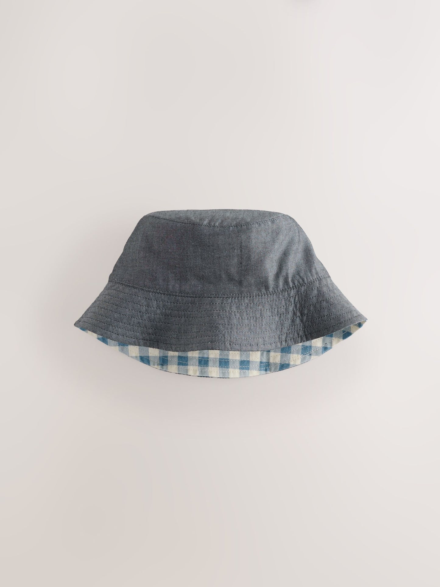 White/Blue Gingham Check Reversible Bucket Hat (3mths-16yrs) image 3