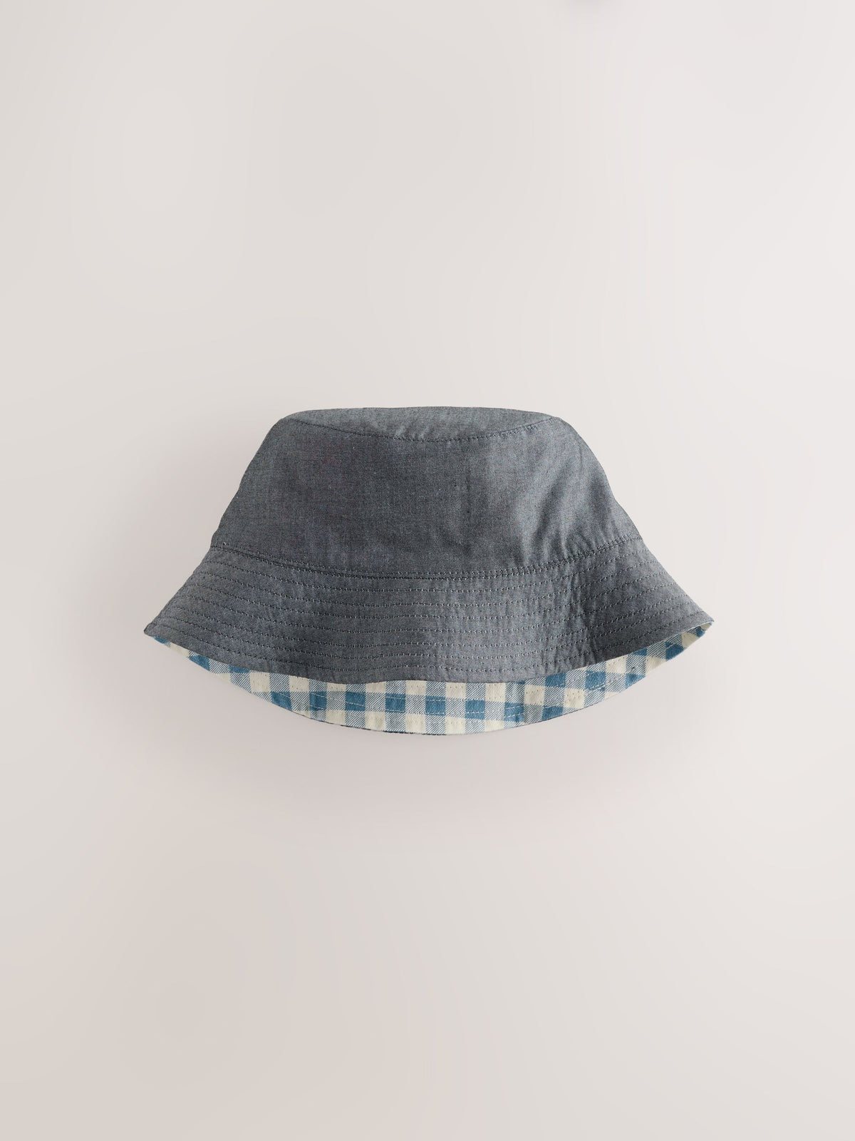 White/Blue Gingham Check Reversible Bucket Hat (3mths-16yrs) image 3