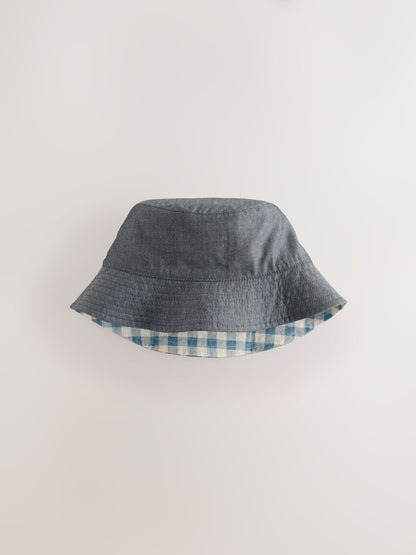 White/Blue Gingham Check Reversible Bucket Hat (3mths-16yrs) image 3