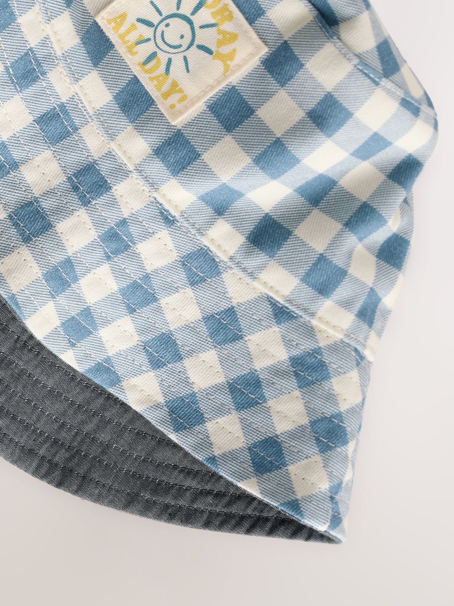 White/Blue Gingham Check Reversible Bucket Hat (3mths-16yrs) image 4