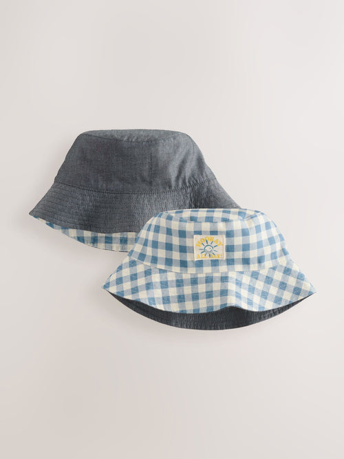 White/Blue Gingham Check Reversible Bucket Hat (3mths-16yrs) image 1