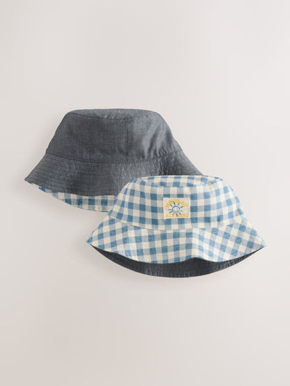 White/Blue Gingham Check Reversible Bucket Hat (3mths-16yrs) image 1