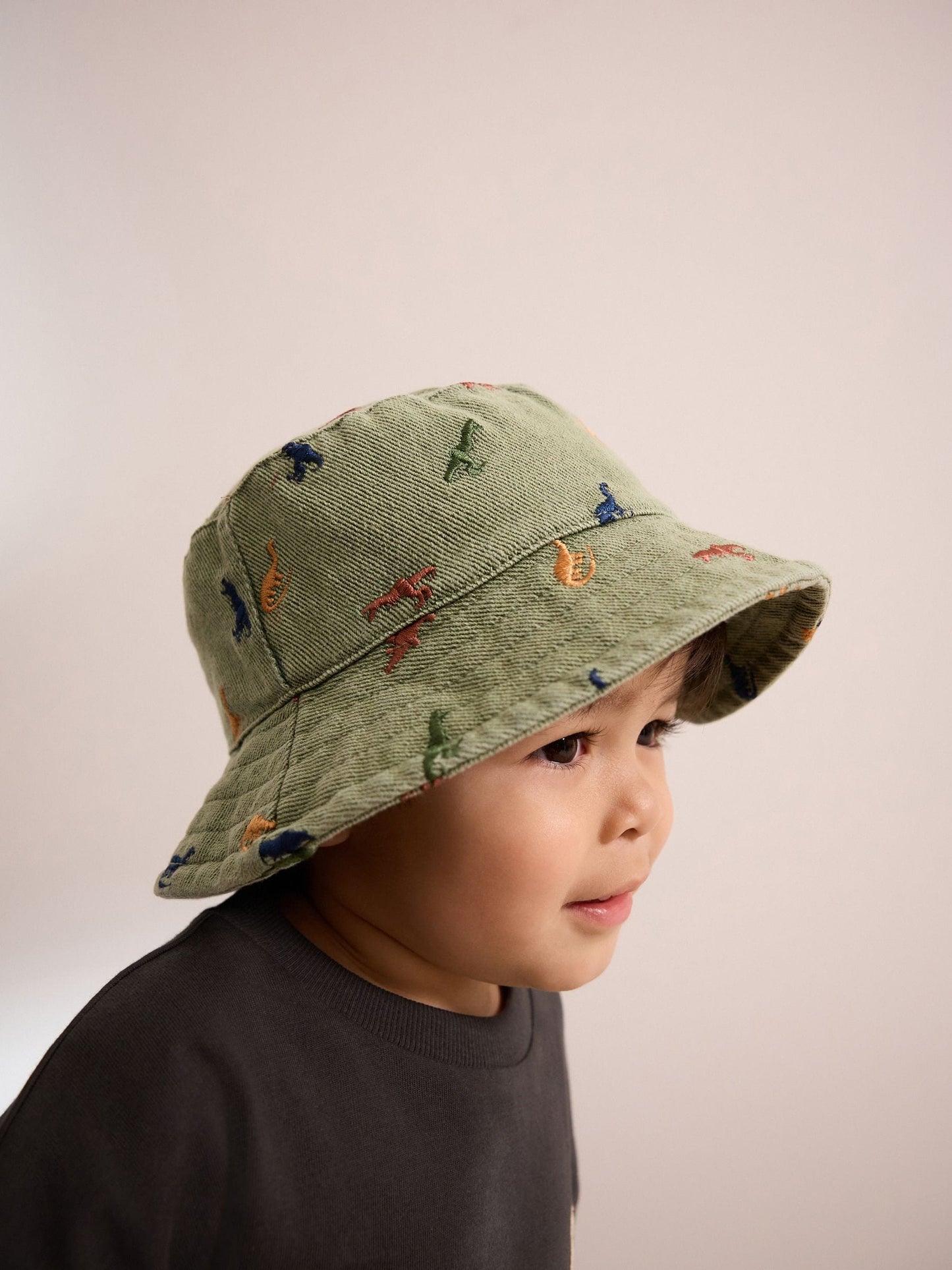 Khaki Green All-Over Embroidered Dinosaur Bucket Hat (3mths-10yrs) image 2