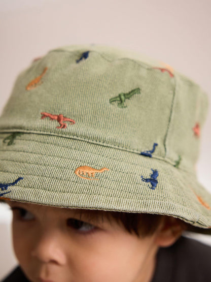 Khaki Green All-Over Embroidered Dinosaur Bucket Hat (3mths-10yrs) image 3