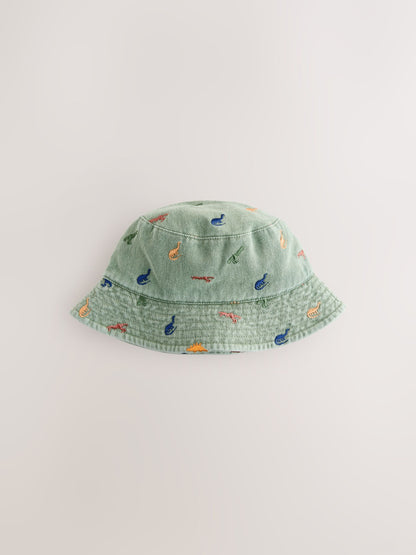 Khaki Green All-Over Embroidered Dinosaur Bucket Hat (3mths-10yrs) image 4