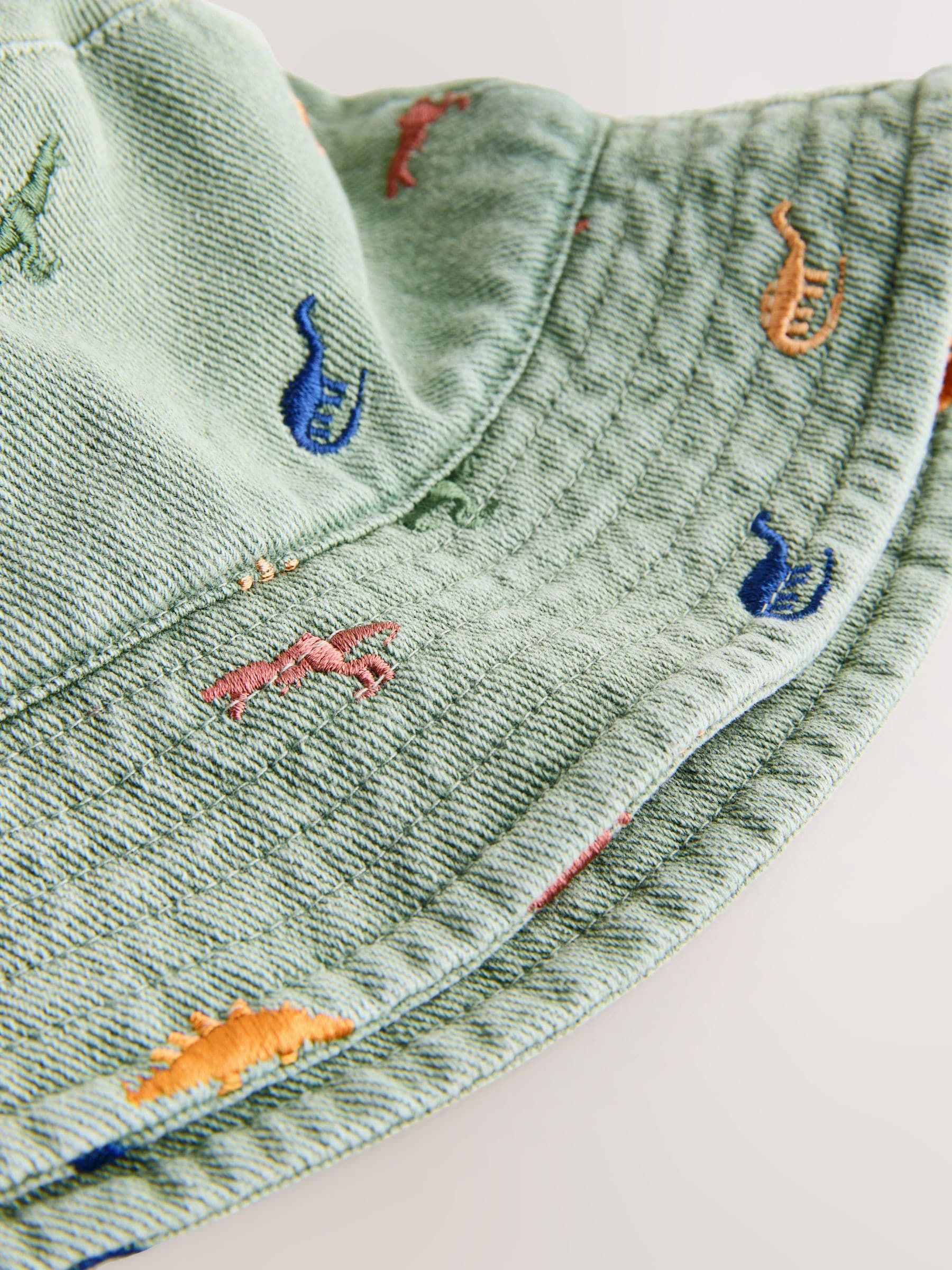 Khaki Green All-Over Embroidered Dinosaur Bucket Hat (3mths-10yrs) image 5