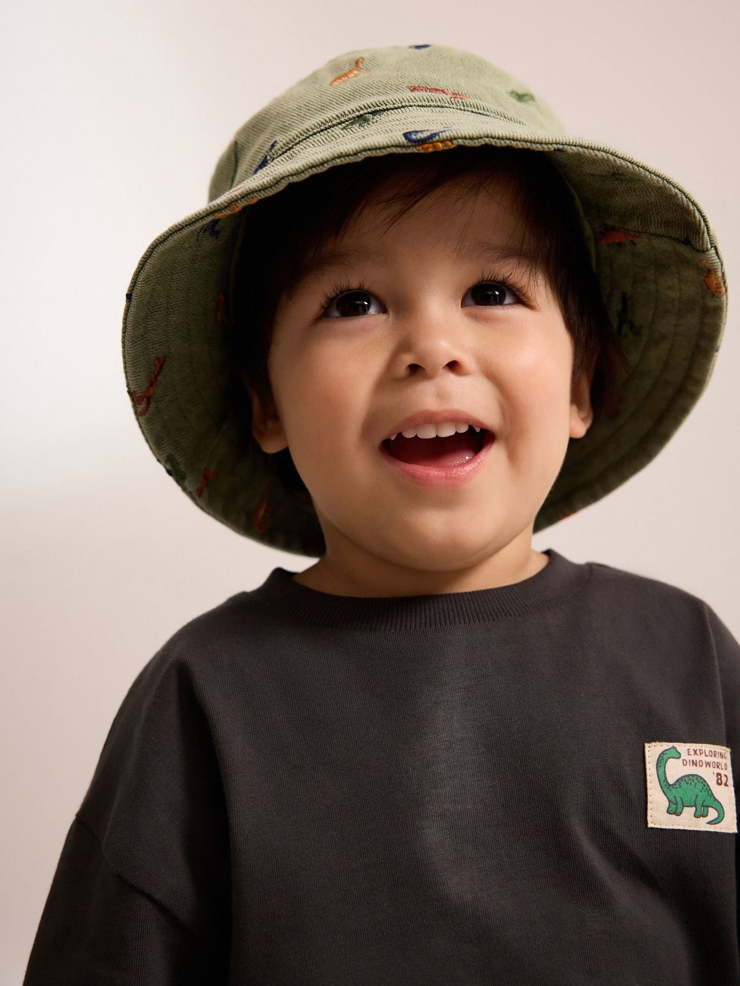 Khaki Green All-Over Embroidered Dinosaur Bucket Hat (3mths-10yrs) image 1