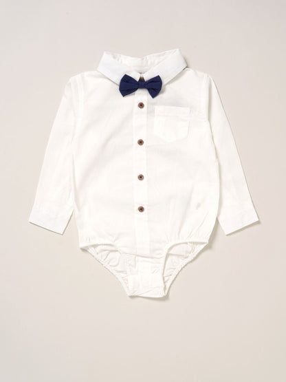 Little Gent White True Knit Vest Bodysuit Trousers And Bow Tie Set image 3