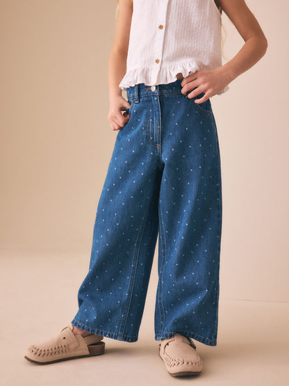 Dsiney Kidz - Mid Blue Spot Wide Leg Jeans (3-16yrs) image 1