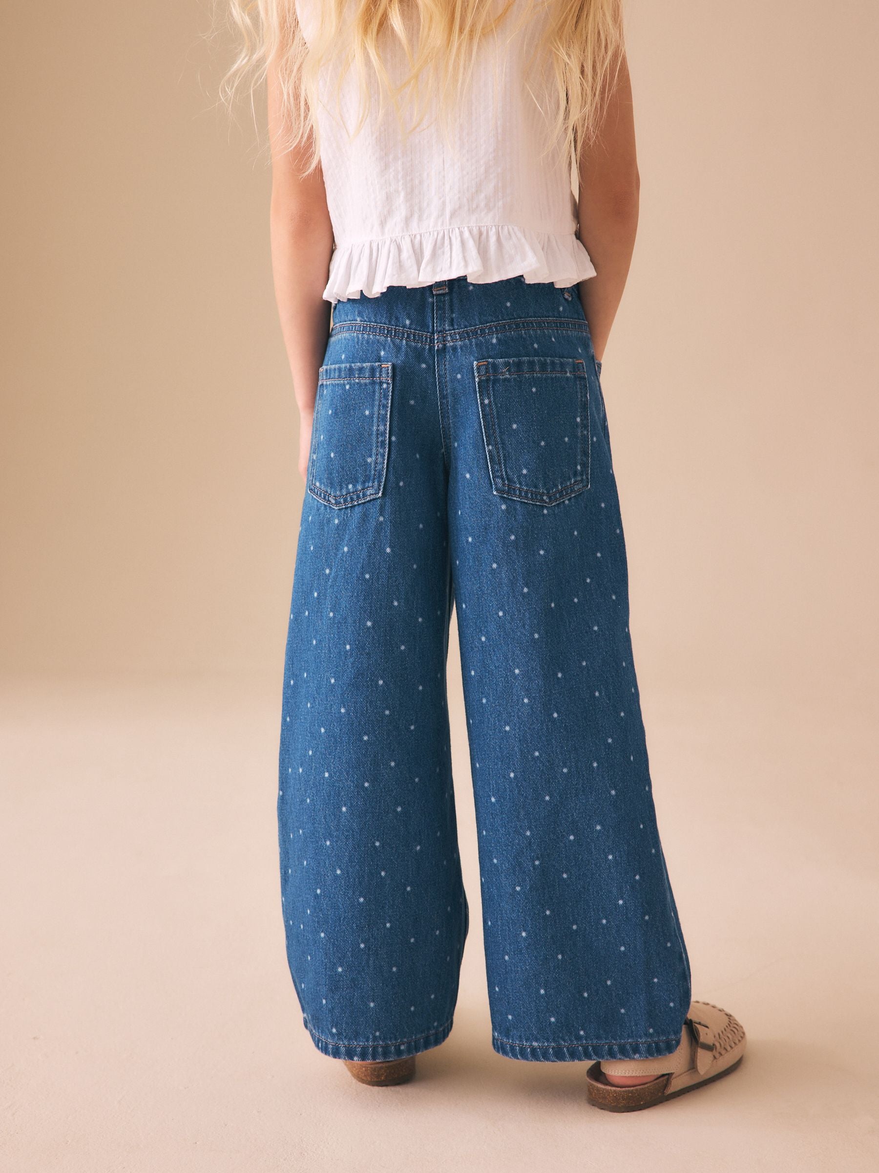 Dsiney Kidz - Mid Blue Spot Wide Leg Jeans (3-16yrs) image 3