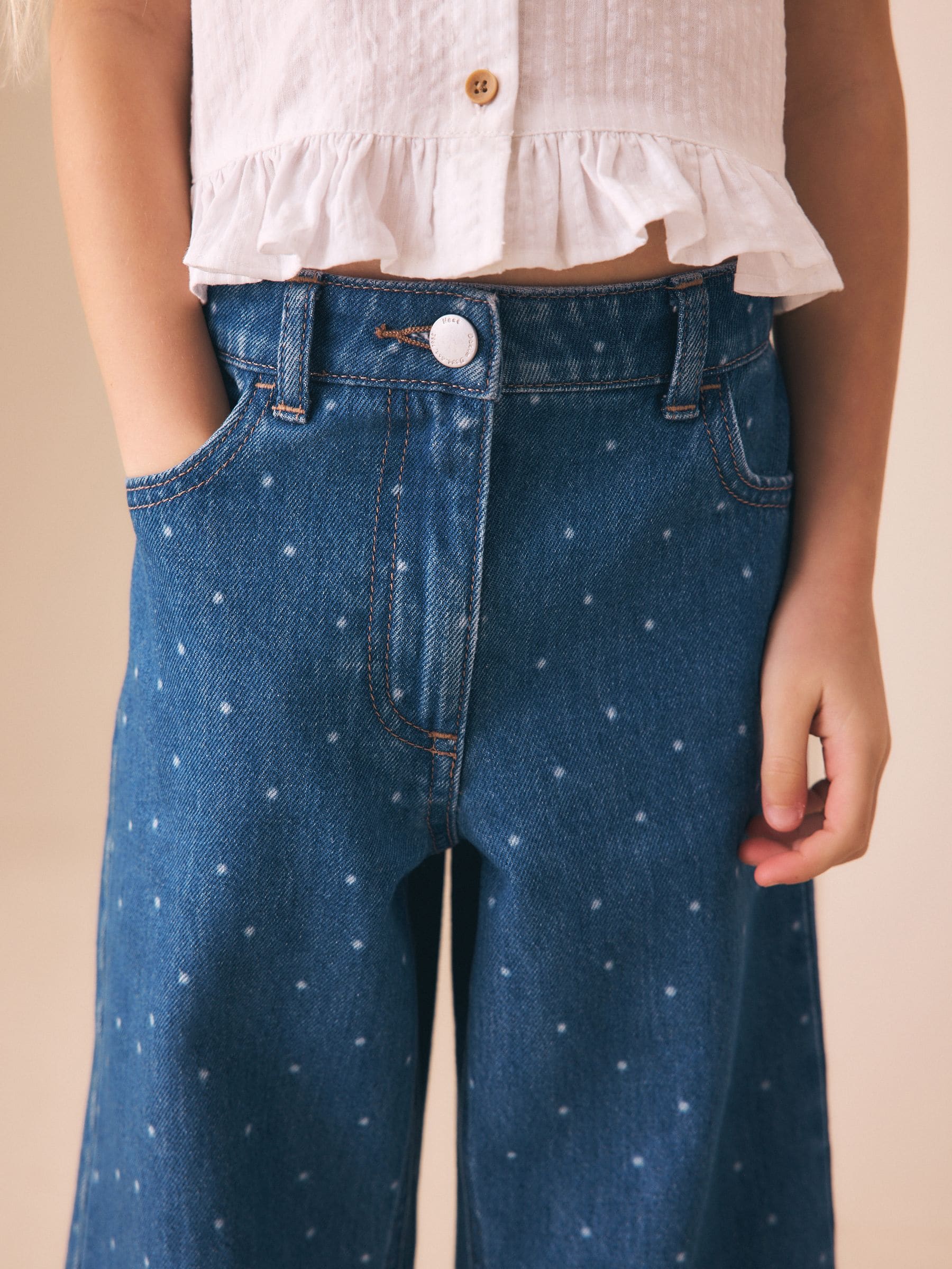 Dsiney Kidz - Mid Blue Spot Wide Leg Jeans (3-16yrs) image 4
