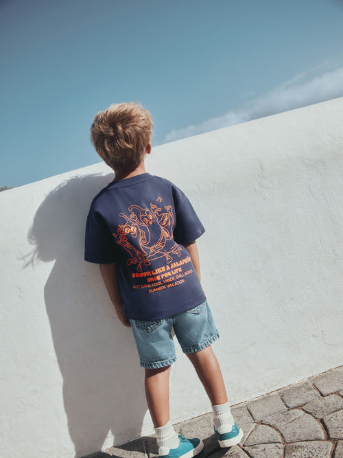Orange Dancing Chillies Short Sleeve Back Print T-Shirt (3mths-7yrs) image 1