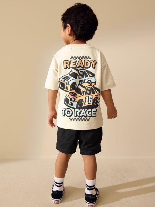 Cream Race Car Short Sleeve Back Print T-Shirt (3mths-7yrs) image 1