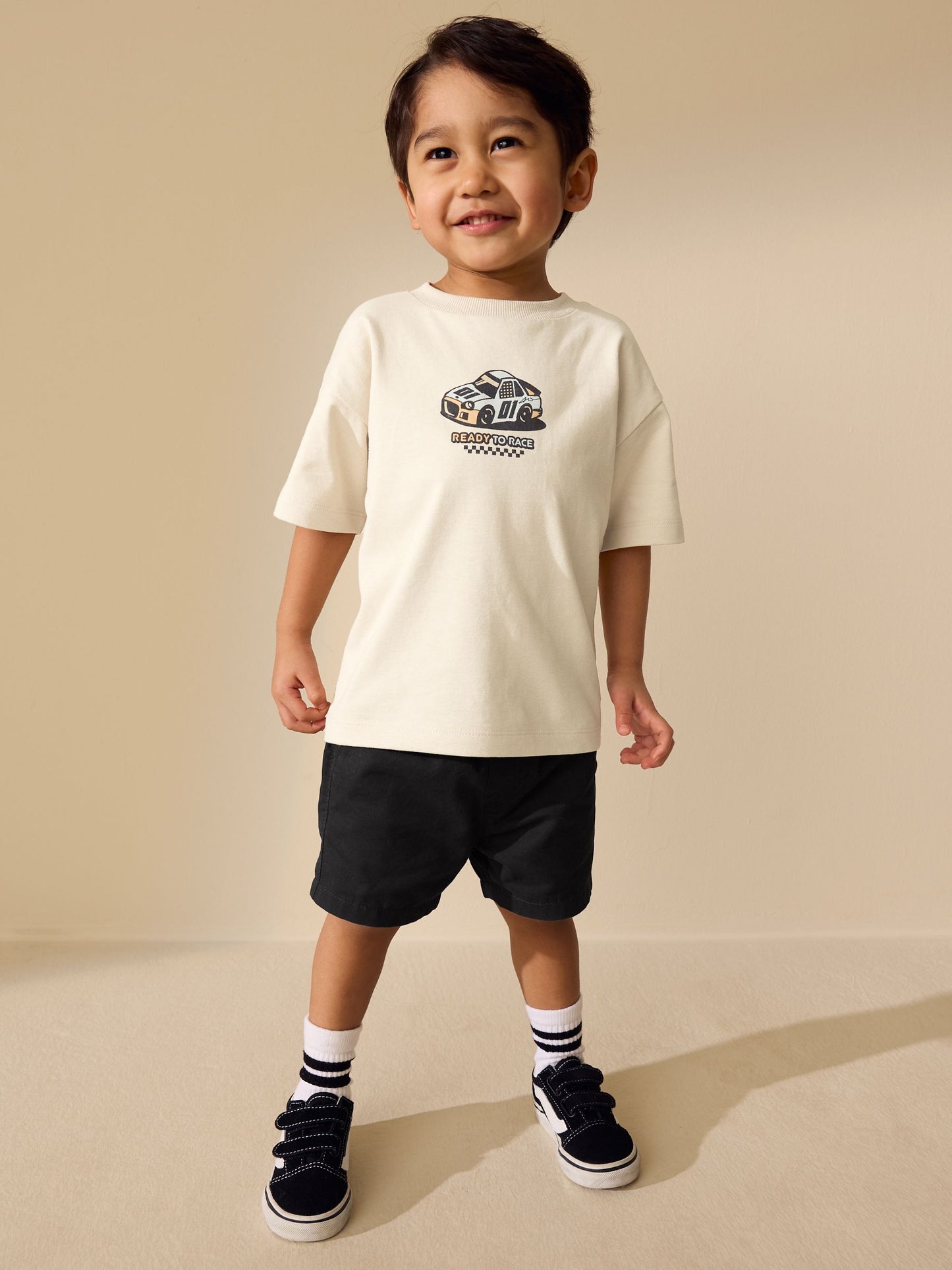 Cream Race Car Short Sleeve Back Print T-Shirt (3mths-7yrs) image 3