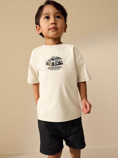 Cream Race Car Short Sleeve Back Print T-Shirt (3mths-7yrs) image 4