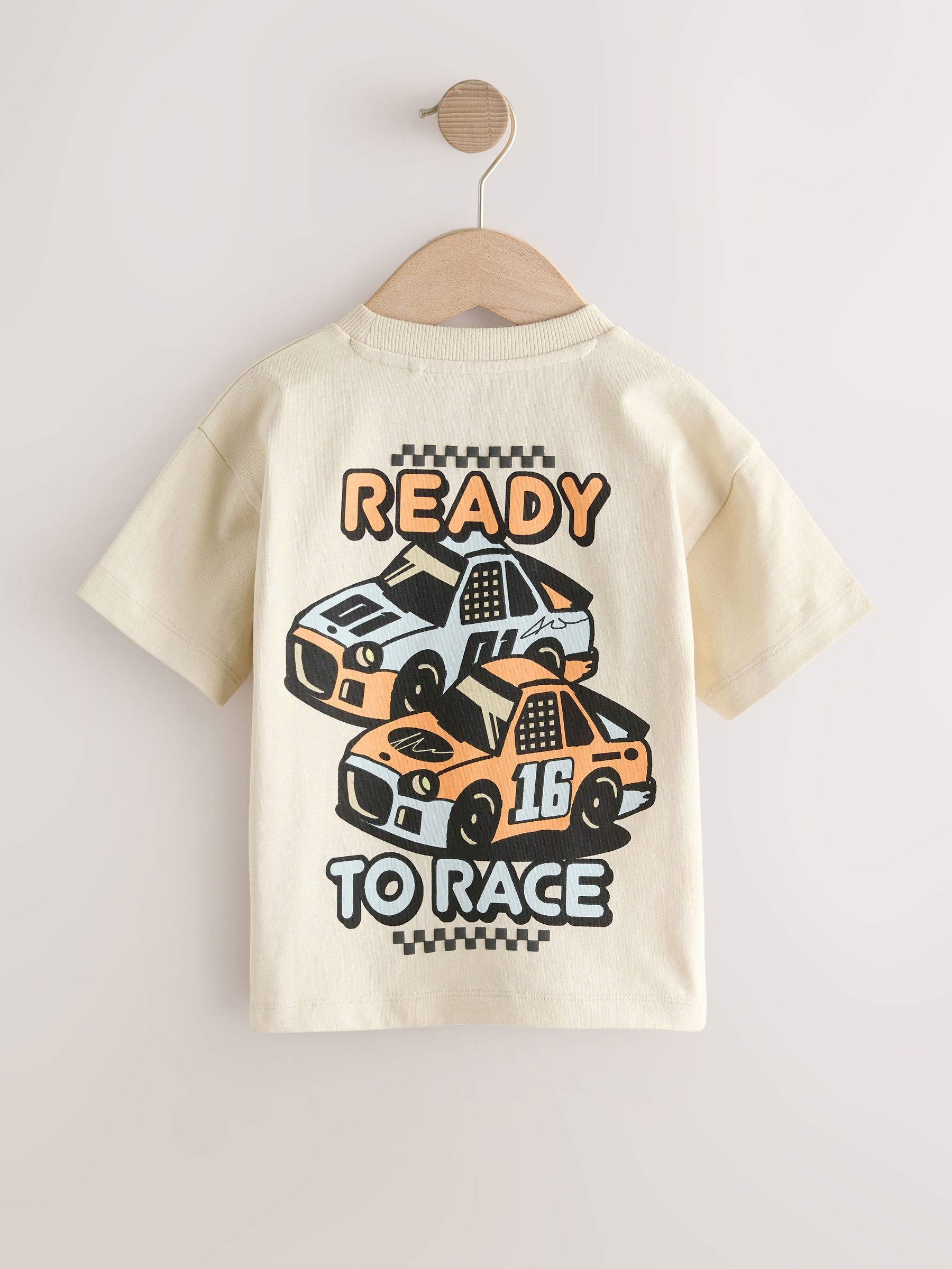 Cream Race Car Short Sleeve Back Print T-Shirt (3mths-7yrs) image 6