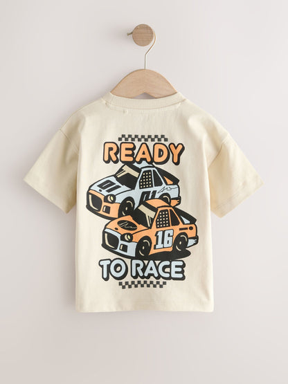 Cream Race Car Short Sleeve Back Print T-Shirt (3mths-7yrs) image 6
