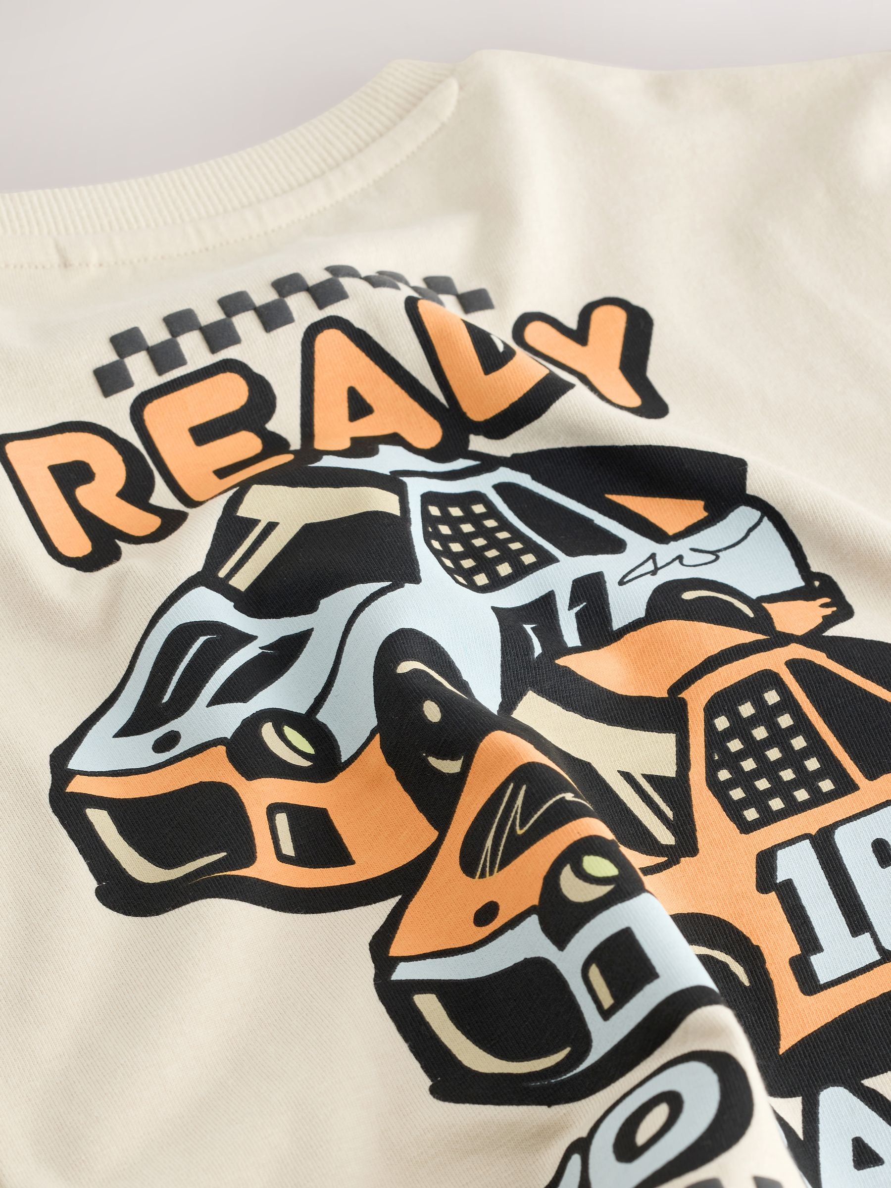 Cream Race Car Short Sleeve Back Print T-Shirt (3mths-7yrs) image 7
