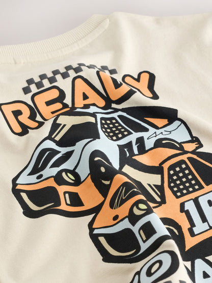 Cream Race Car Short Sleeve Back Print T-Shirt (3mths-7yrs) image 7
