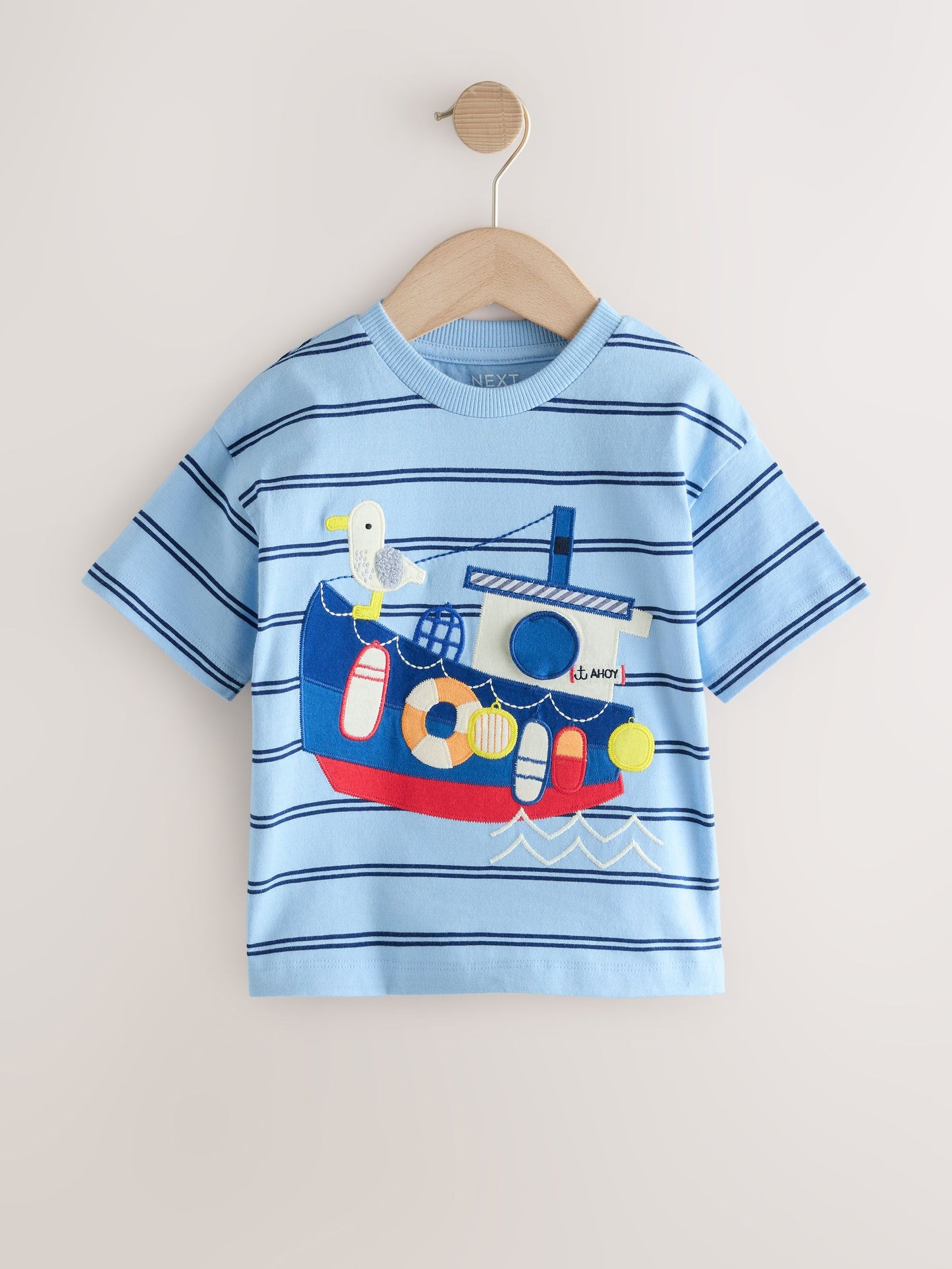 Blue Stripe Sealife Boat Short Sleeve Interactive T-Shirt (3mths-7yrs) image 5