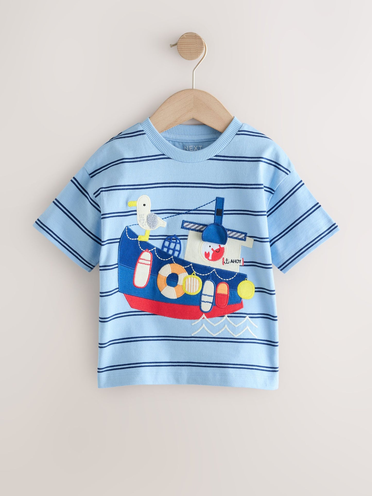 Blue Stripe Sealife Boat Short Sleeve Interactive T-Shirt (3mths-7yrs) image 6