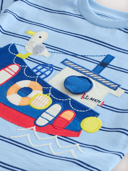 Blue Stripe Sealife Boat Short Sleeve Interactive T-Shirt (3mths-7yrs) image 8