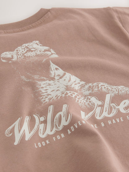 Neutral / Tan Wild Vibes Tiger Short Sleeve Back Print T-Shirt (3mths-7yrs) image 10