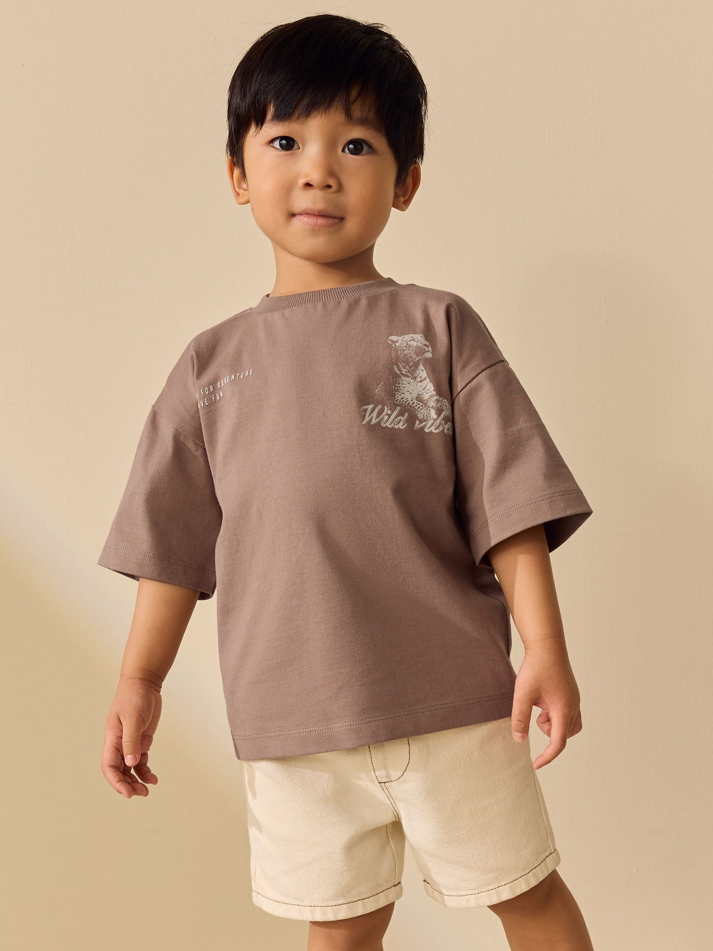 Neutral / Tan Wild Vibes Tiger Short Sleeve Back Print T-Shirt (3mths-7yrs) image 3
