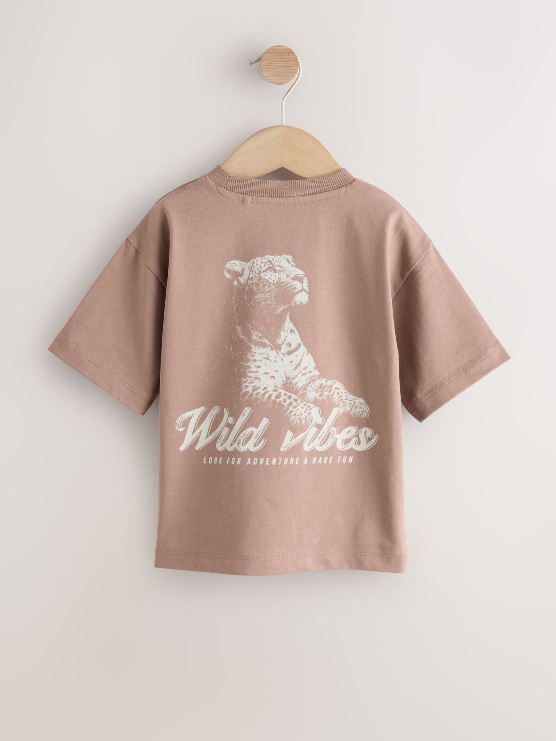 Neutral / Tan Wild Vibes Tiger Short Sleeve Back Print T-Shirt (3mths-7yrs) image 9