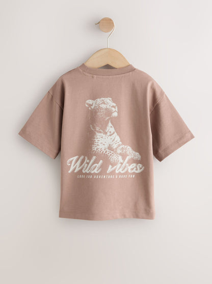 Neutral / Tan Wild Vibes Tiger Short Sleeve Back Print T-Shirt (3mths-7yrs) image 9