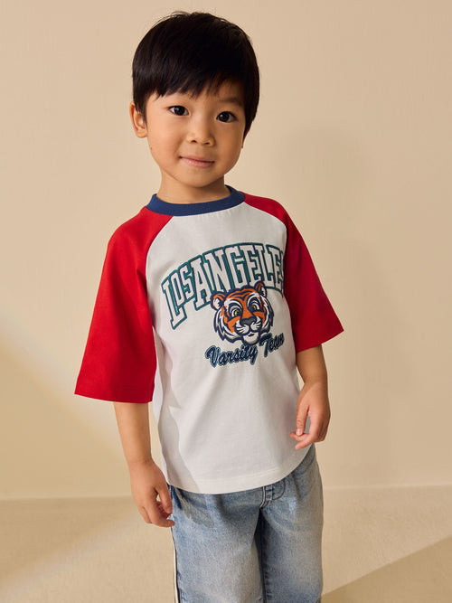 White/Burgundy Raglan Varsity Tiger Short Sleeve Graphic T-Shirt (3mths-7yrs) image 1