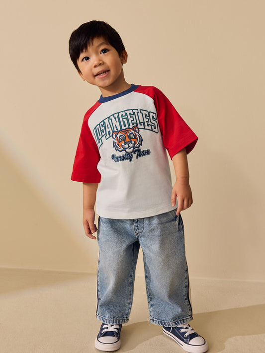 White/Burgundy Raglan Varsity Tiger Short Sleeve Graphic T-Shirt (3mths-7yrs) image 3