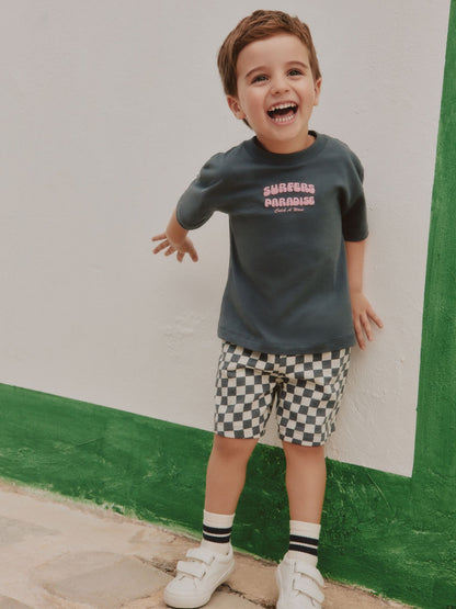 Charcoal Grey Surfers Paradise Short Sleeve Back Print T-Shirt and Shorts Set (3mths-7yrs) image 1