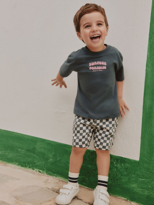 Charcoal Grey Surfers Paradise Short Sleeve Back Print T-Shirt and Shorts Set (3mths-7yrs) image 1