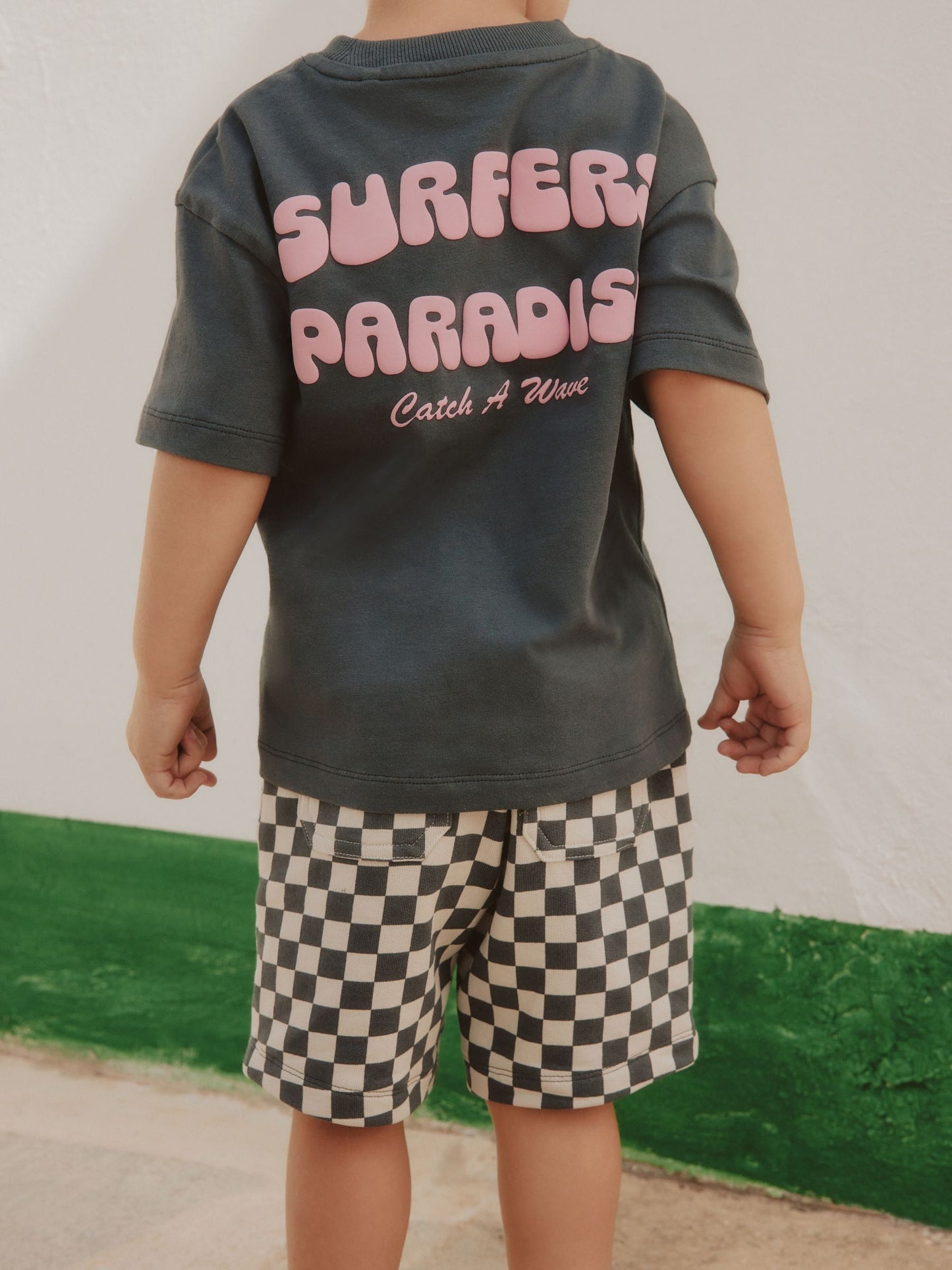 Charcoal Grey Surfers Paradise Short Sleeve Back Print T-Shirt and Shorts Set (3mths-7yrs) image 5