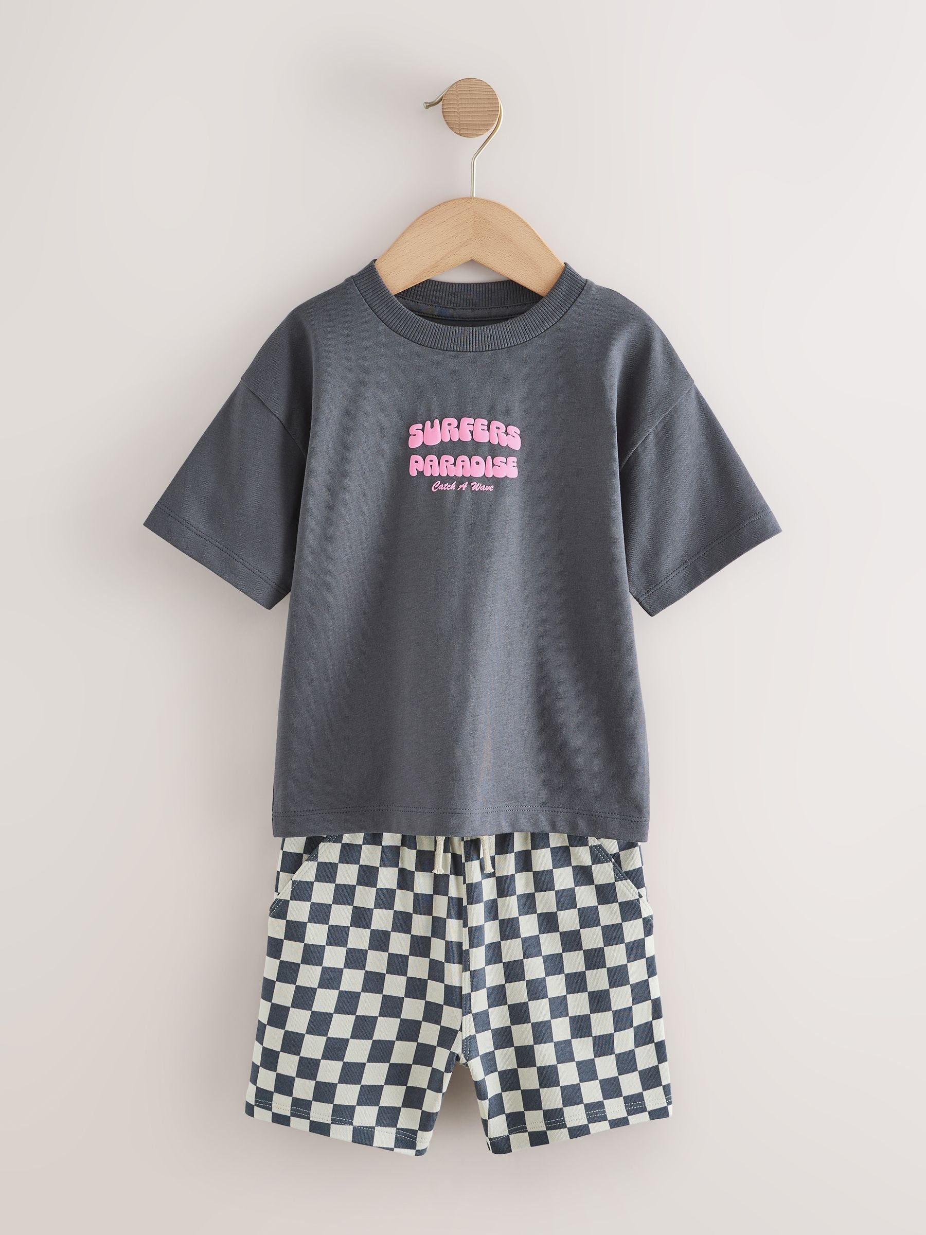 Charcoal Grey Surfers Paradise Short Sleeve Back Print T-Shirt and Shorts Set (3mths-7yrs) image 6