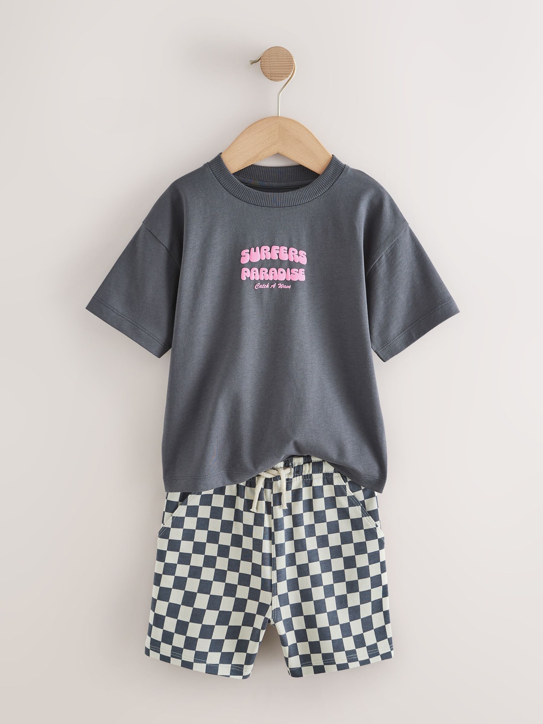 Charcoal Grey Surfers Paradise Short Sleeve Back Print T-Shirt and Shorts Set (3mths-7yrs) image 7
