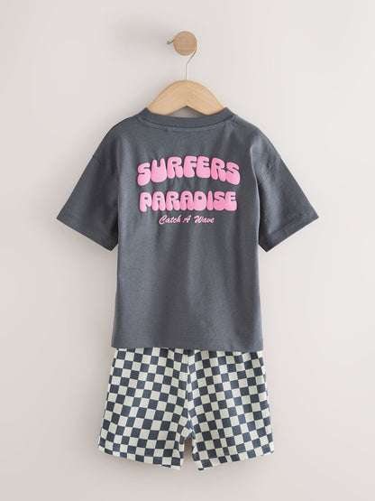 Charcoal Grey Surfers Paradise Short Sleeve Back Print T-Shirt and Shorts Set (3mths-7yrs) image 8