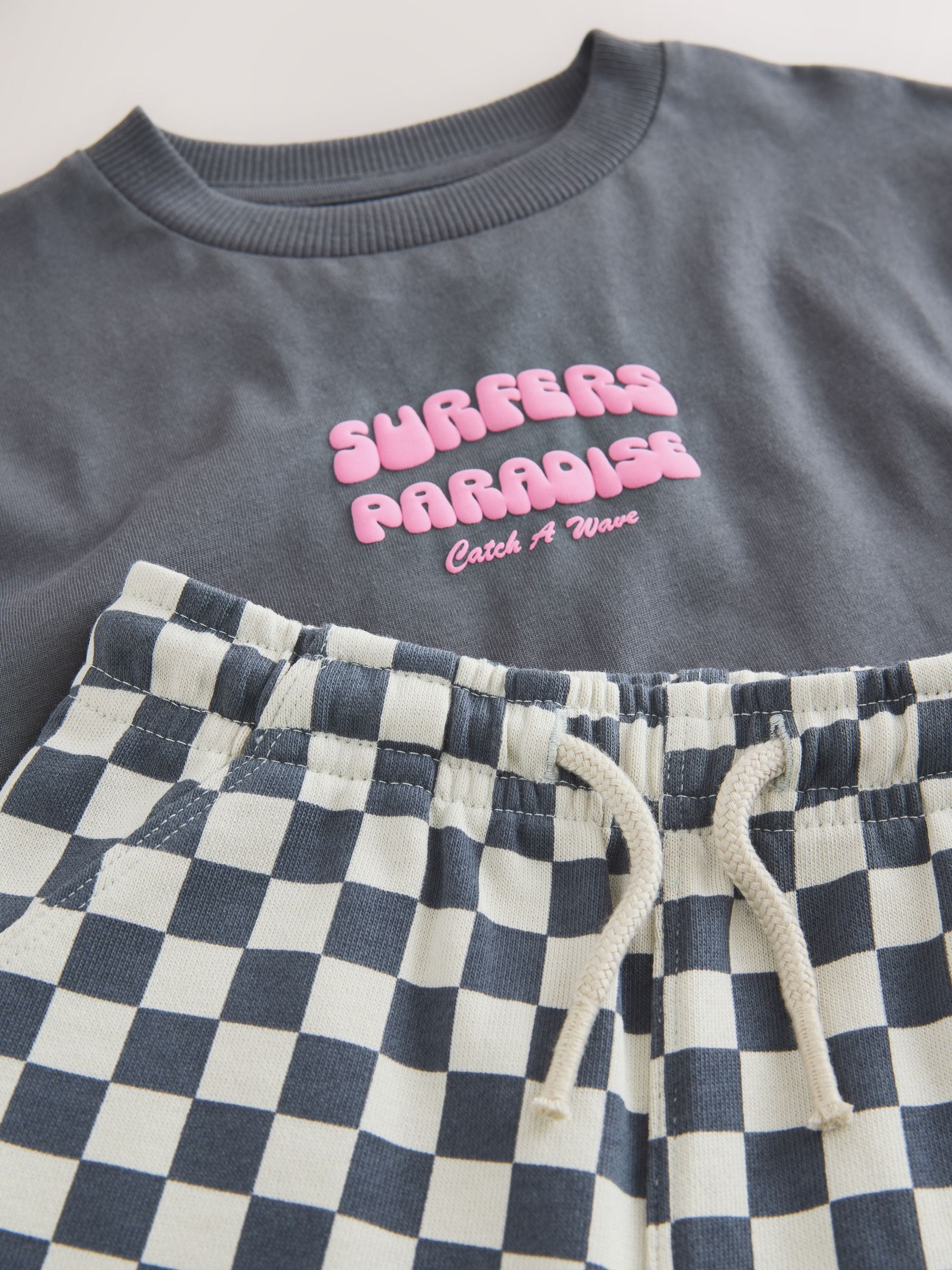Charcoal Grey Surfers Paradise Short Sleeve Back Print T-Shirt and Shorts Set (3mths-7yrs) image 9