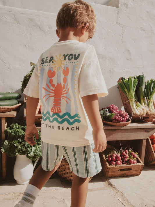 Ecru Sea You At The Beach Short Sleeve Back Print T-Shirt and Shorts Set (3mths-7yrs) image 1