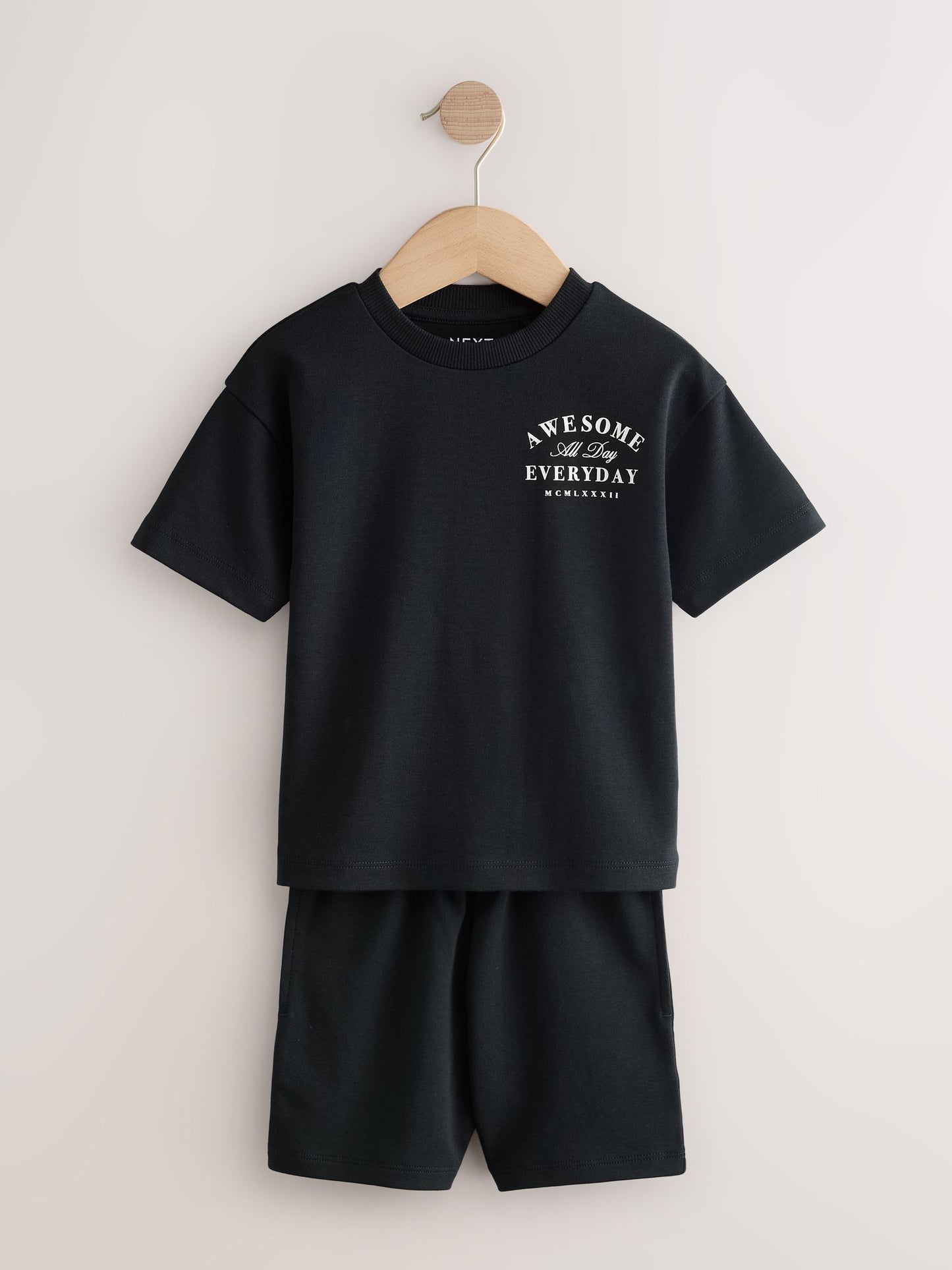 Black/Cream Slogan Backprint Short Sleeve T-Shirt and Shorts Set 2 Pack (3mths-7yrs) image 3