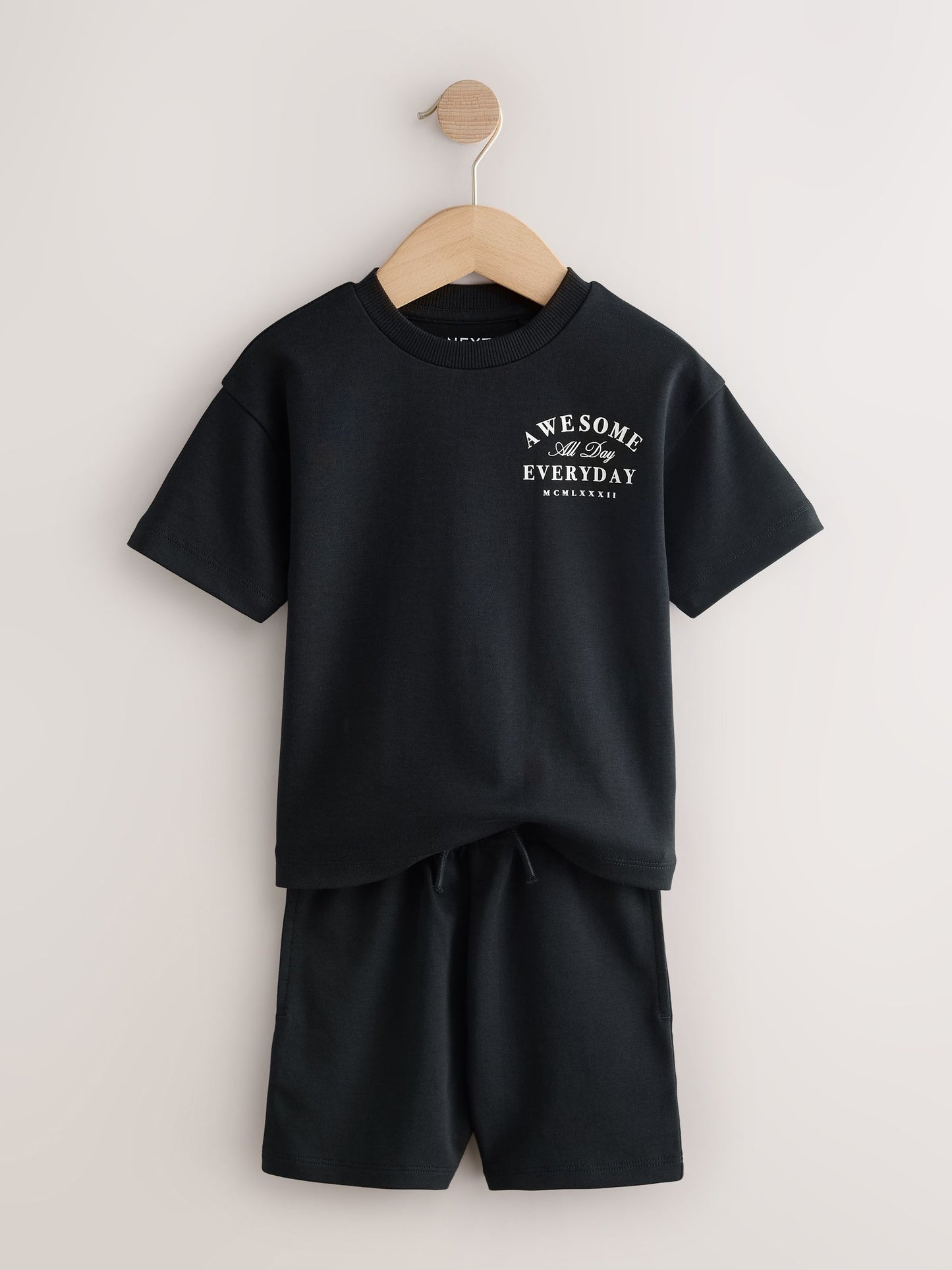 Black/Cream Slogan Backprint Short Sleeve T-Shirt and Shorts Set 2 Pack (3mths-7yrs) image 5