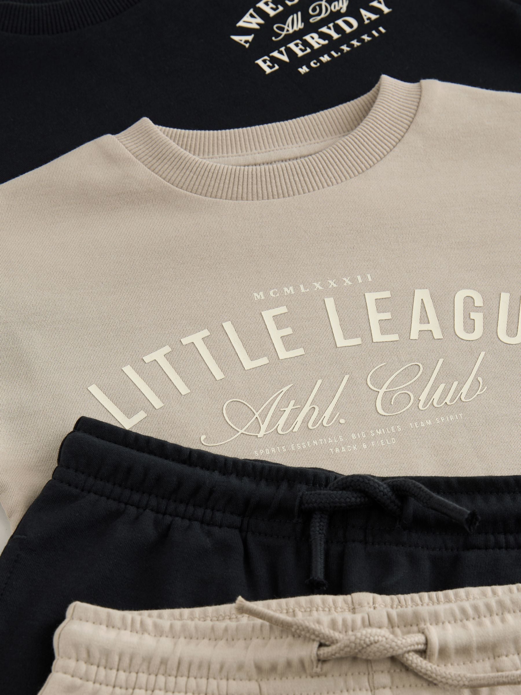 Black/Cream Slogan Backprint Short Sleeve T-Shirt and Shorts Set 2 Pack (3mths-7yrs) image 7