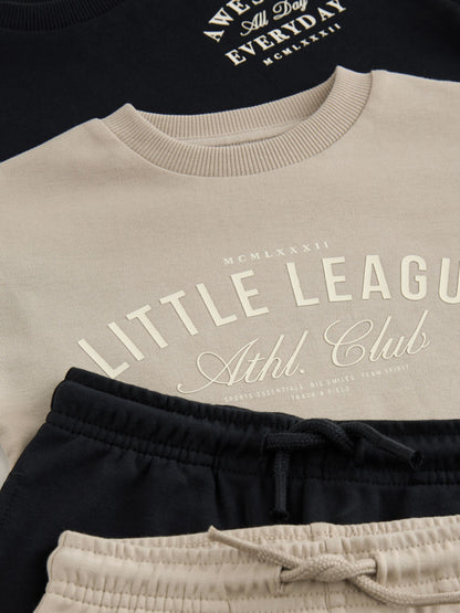 Black/Cream Slogan Backprint Short Sleeve T-Shirt and Shorts Set 2 Pack (3mths-7yrs) image 7