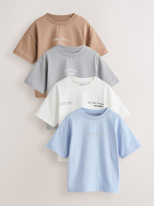 Grey/Brown/Blue/White Slogan Short Sleeve Graphic T-Shirts 4 Pack (3mths-7yrs) image 1