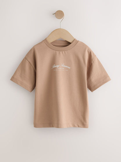 Grey/Brown/Blue/White Slogan Short Sleeve Graphic T-Shirts 4 Pack (3mths-7yrs) image 5