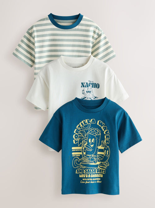 Blue Food Stripe Short Sleeve Graphic T-Shirts 3 Pack (3mths-7yrs) image 1