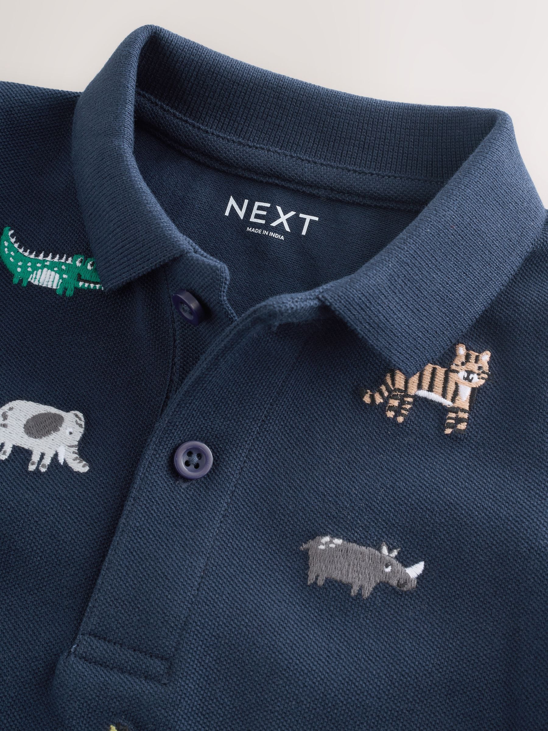 Navy All Over Embroidery Safari Animals Short Sleeve Polo Shirt and Shorts Set (3mths-7yrs) image 5