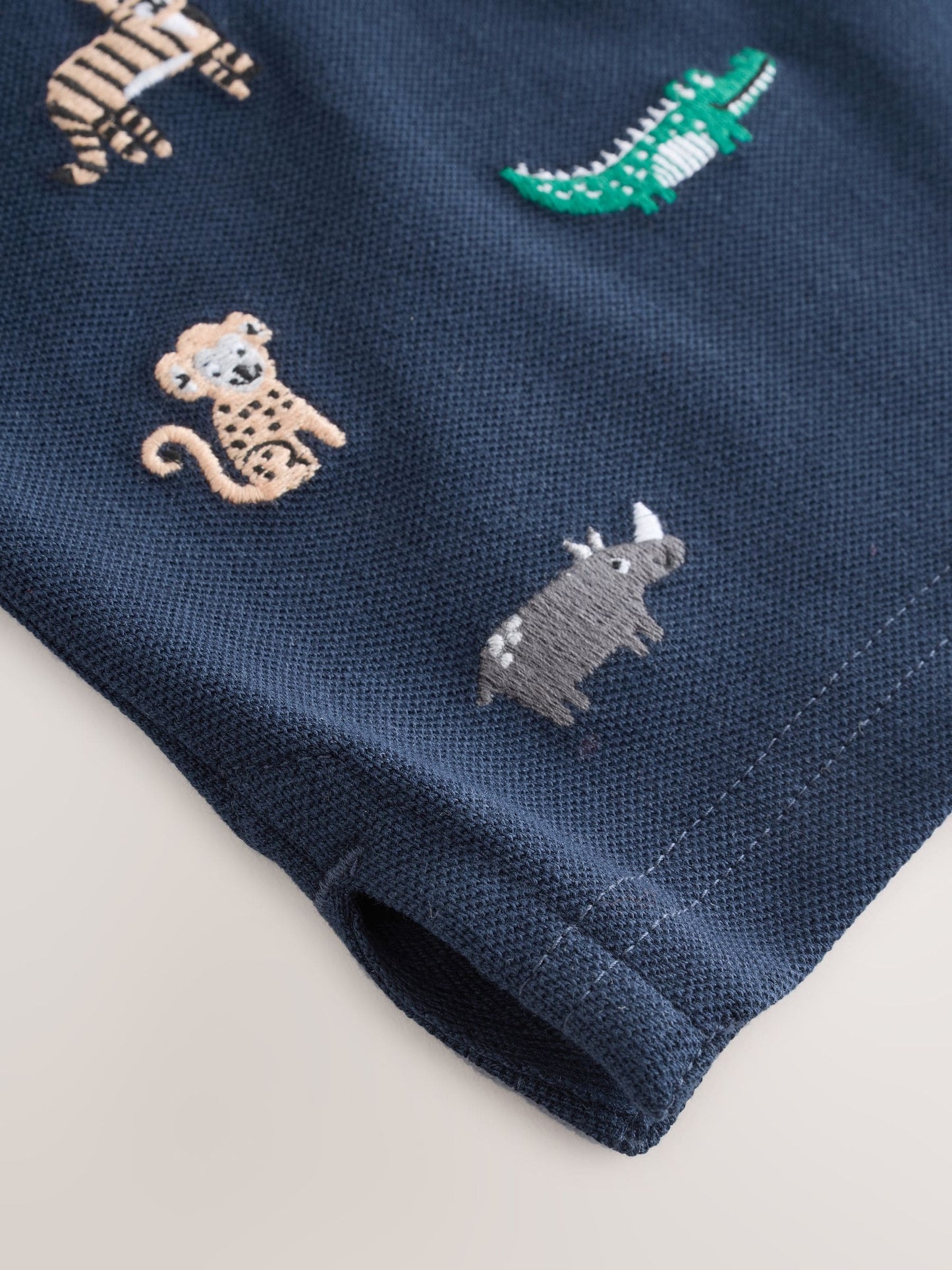 Navy All Over Embroidery Safari Animals Short Sleeve Polo Shirt and Shorts Set (3mths-7yrs) image 7