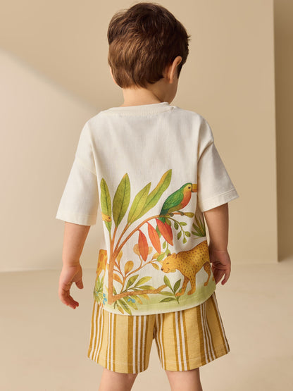 Light Yellow Watercolour Safari Short Sleeve Back Print T-Shirt and Shorts Set (3mths-7yrs) image 4